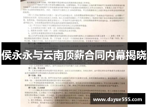 侯永永与云南顶薪合同内幕揭晓